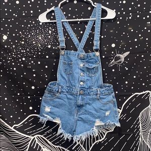 Denim Ripped Overall Shorts